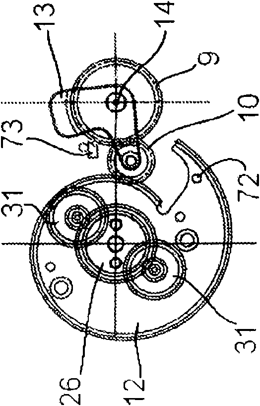 Horological movement with constant-torque transmission of power between the power source and the mechanical oscillator