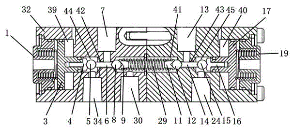 Pneumatic hydraulic three-position five-way reversing valve