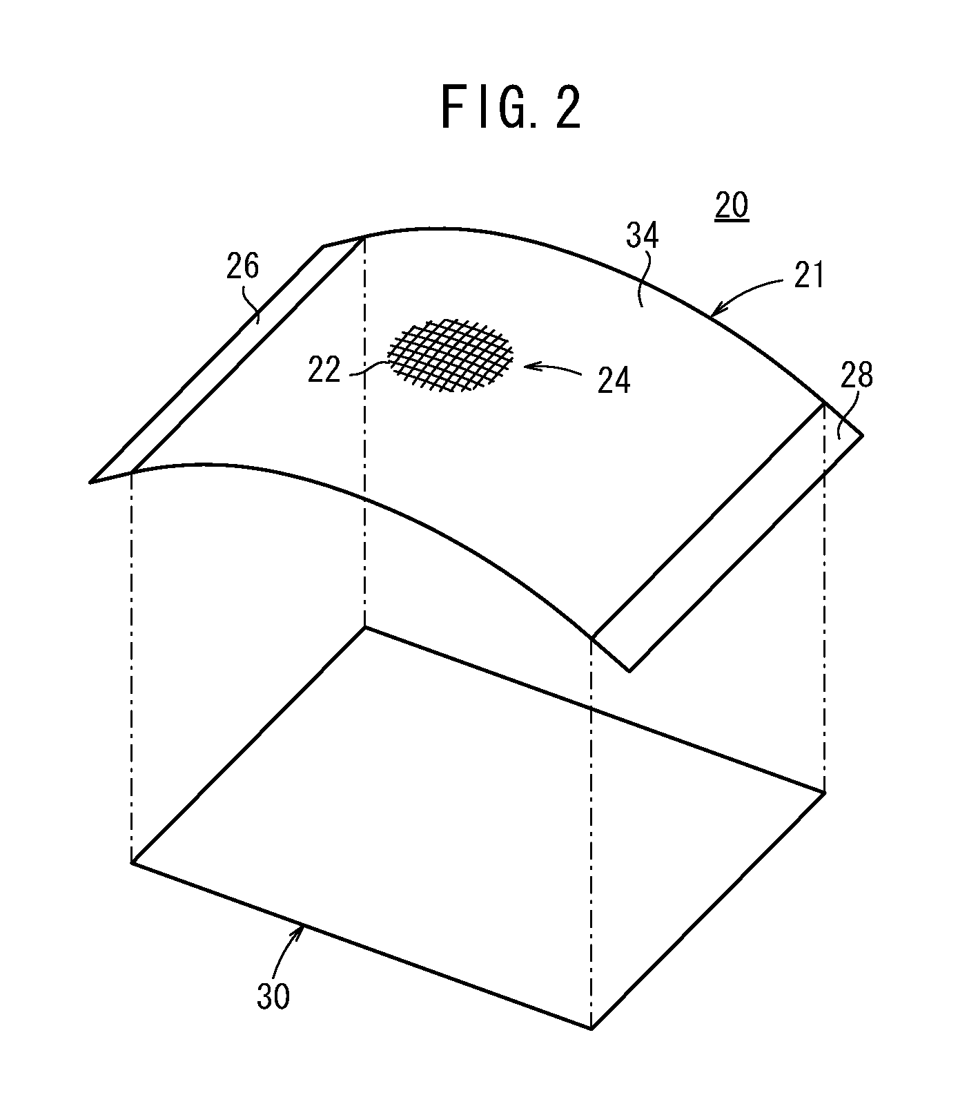 Formed body with curved surface shape, method of producing the formed body, front cover for vehicle lighting device, and method of producing the front cover