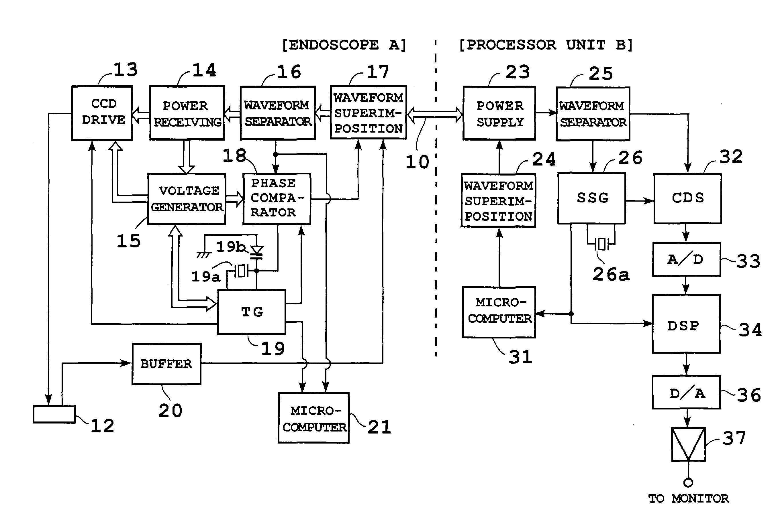 Electronic endoscope apparatus which superimposes signals on power supply