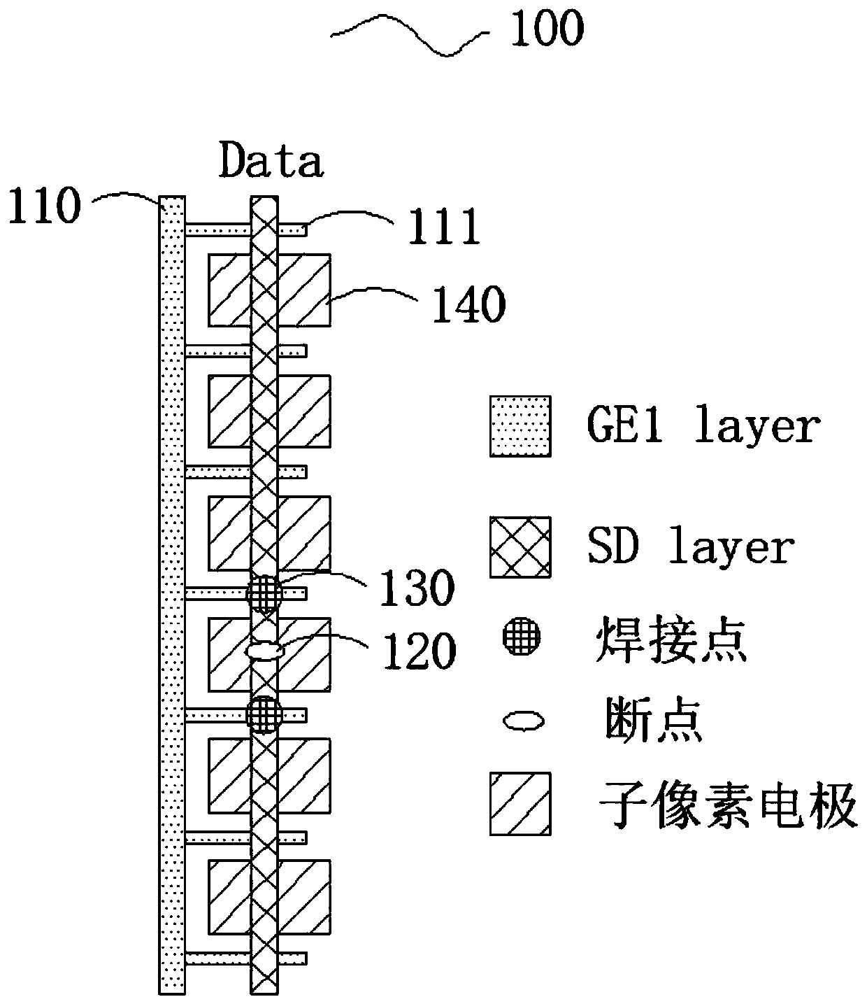 Array substrate and data line breakpoint repair method there of and display device