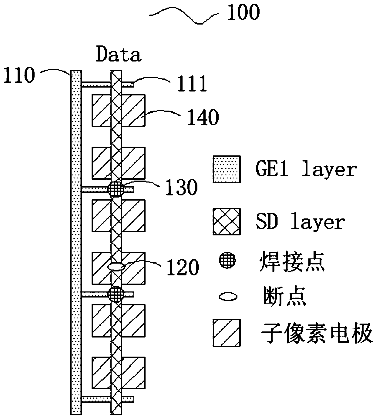 Array substrate and data line breakpoint repair method there of and display device