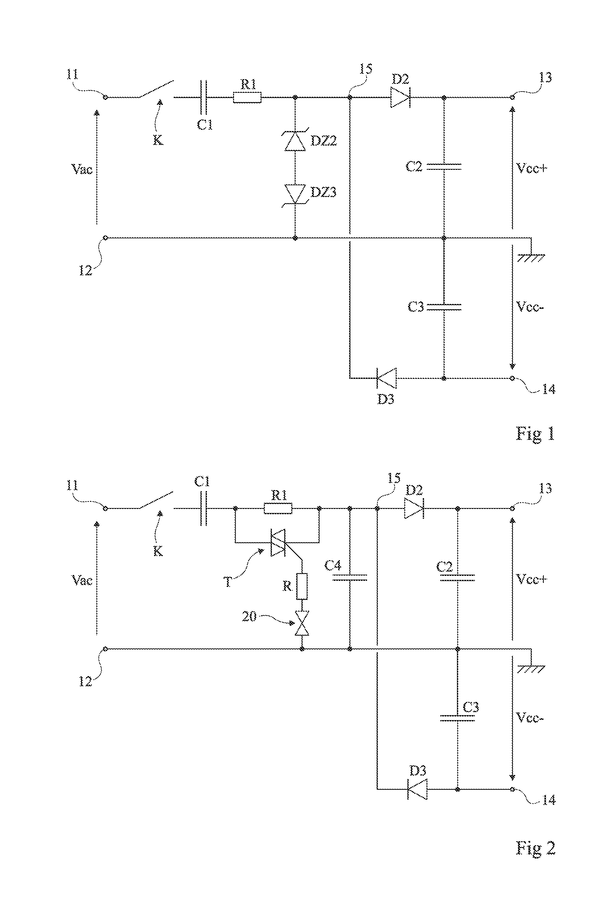 Capacitive power supply with surge current limitation