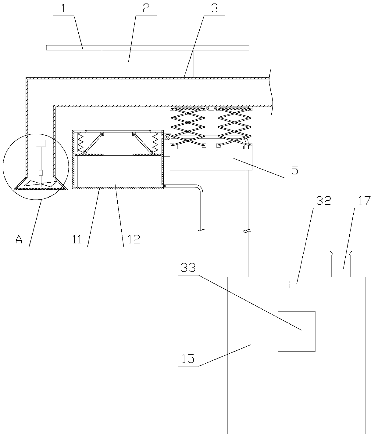 Exhaust device with cleaning function for kitchen fresh air system