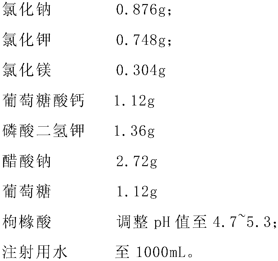 Na-K-Mg-Ca glucose injection and preparation method