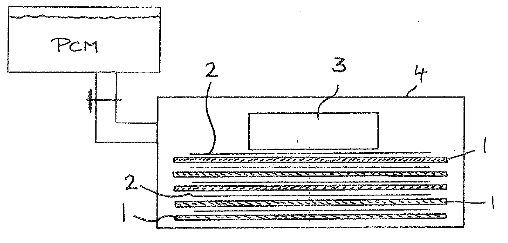 Latent heat storage device with phase change material and graphite matrix
