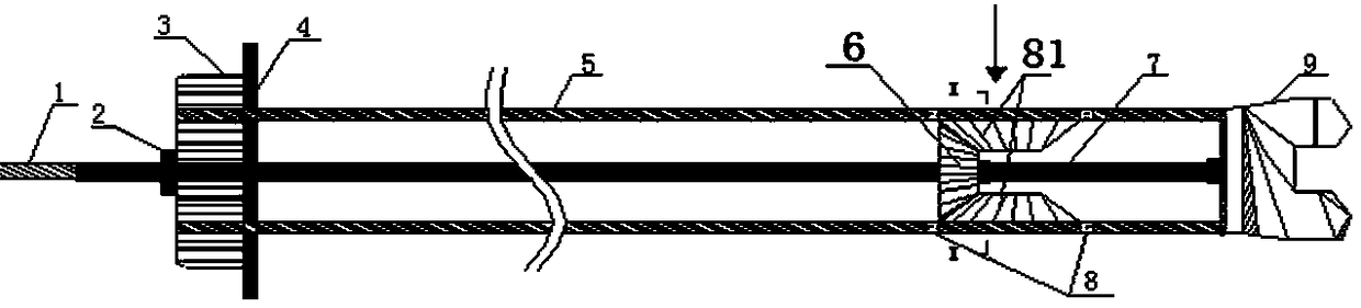 A drillable bolt device and construction method capable of realizing cross anchorage