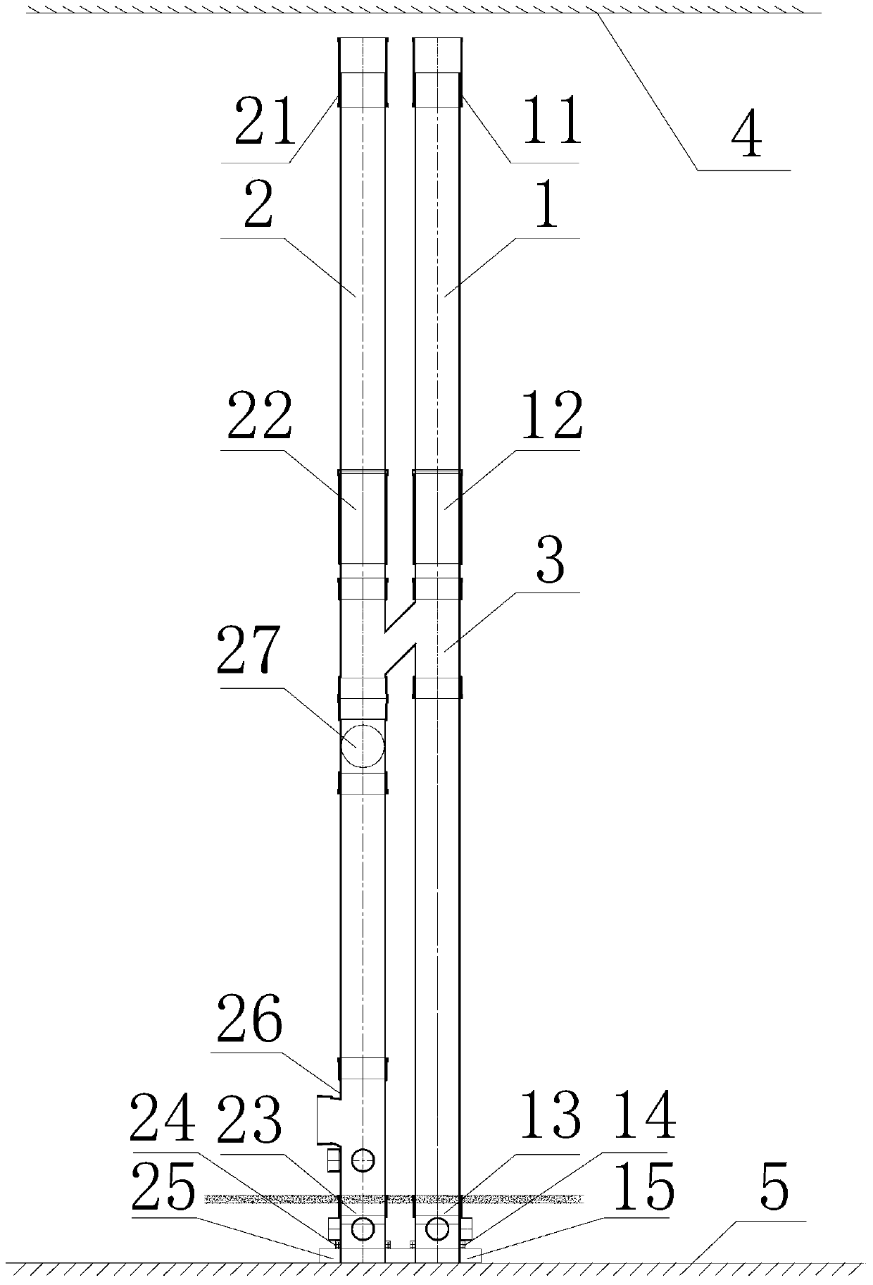 The connection structure and method between the pressure-free pipes on the upper and lower floors of the module