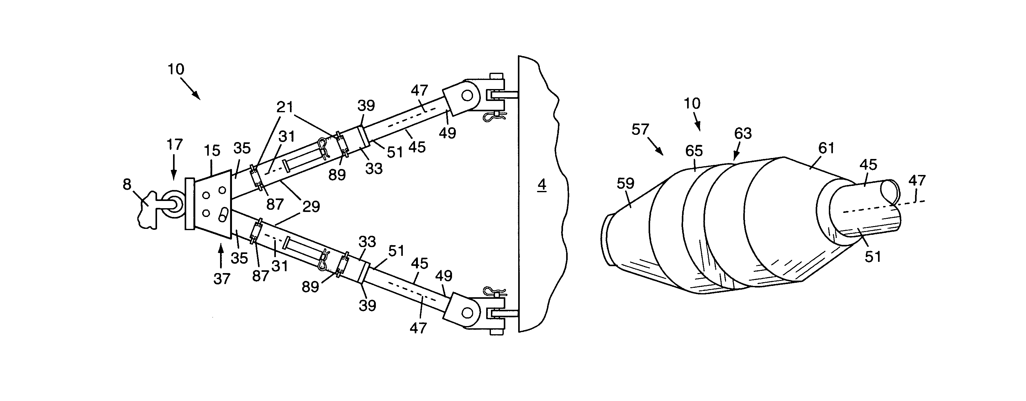 Tow bar having orthogonally-articulated towed-vehicle connectors