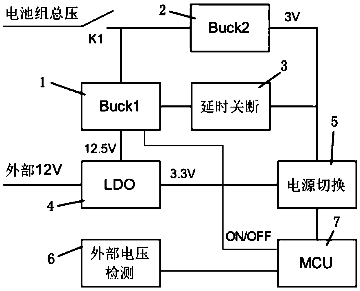 Low-voltage BMS dormancy and awakening power supply control device