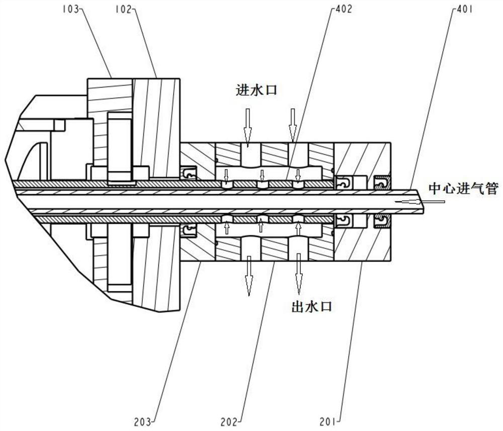 A concrete spraying device for material mixing, extrusion and spraying at the same time