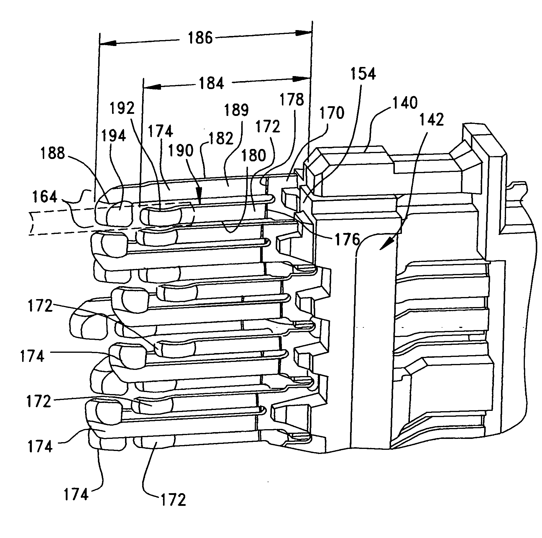 Connector with bifurcated contact arms