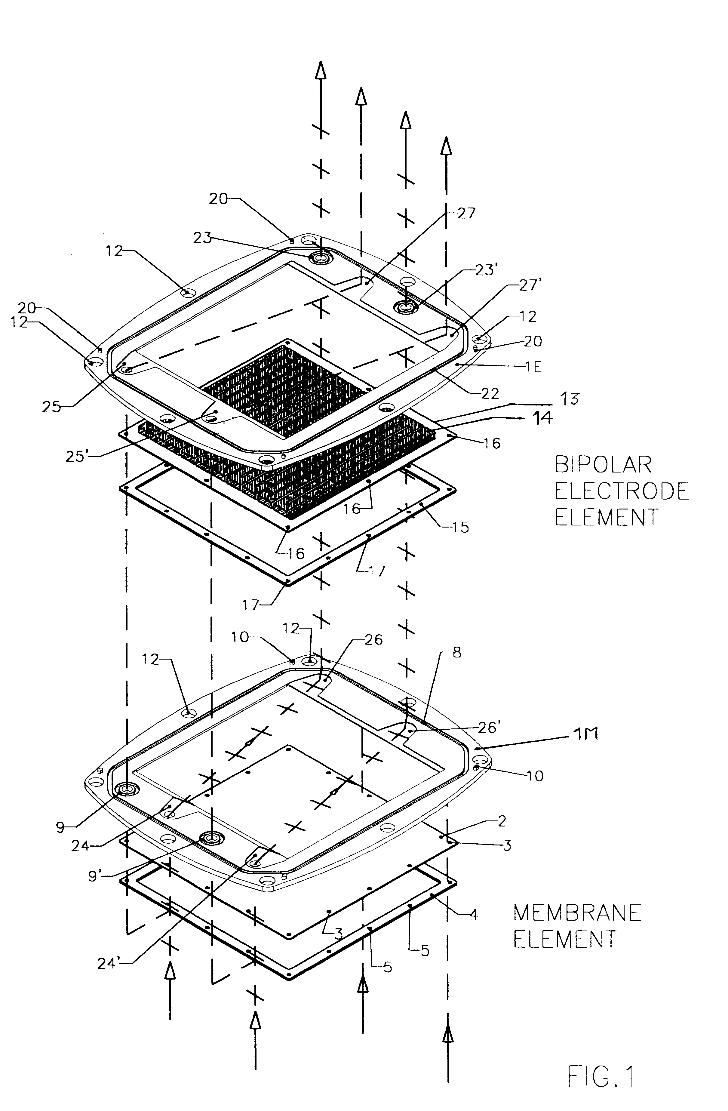 Membrane-separated, bipolar multicell electrochemical reactor