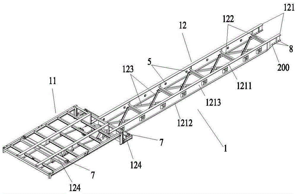 Retractable frame for low flat-bed semitrailer