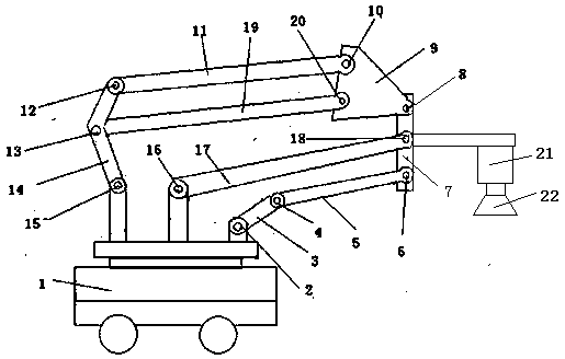 Mechanical arm provided with two-degree-of-freedom connecting rod mechanism and used for transporting operation