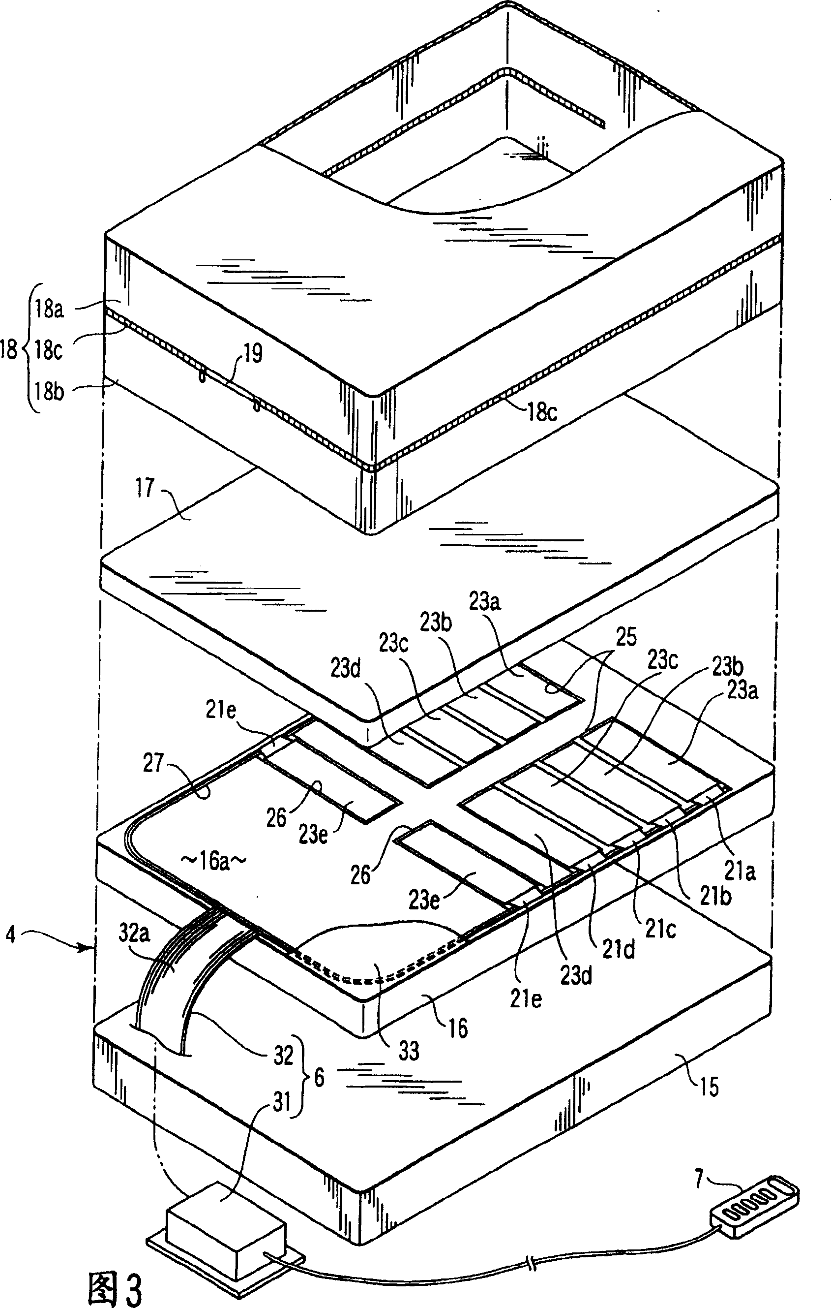 Massaging device and bed