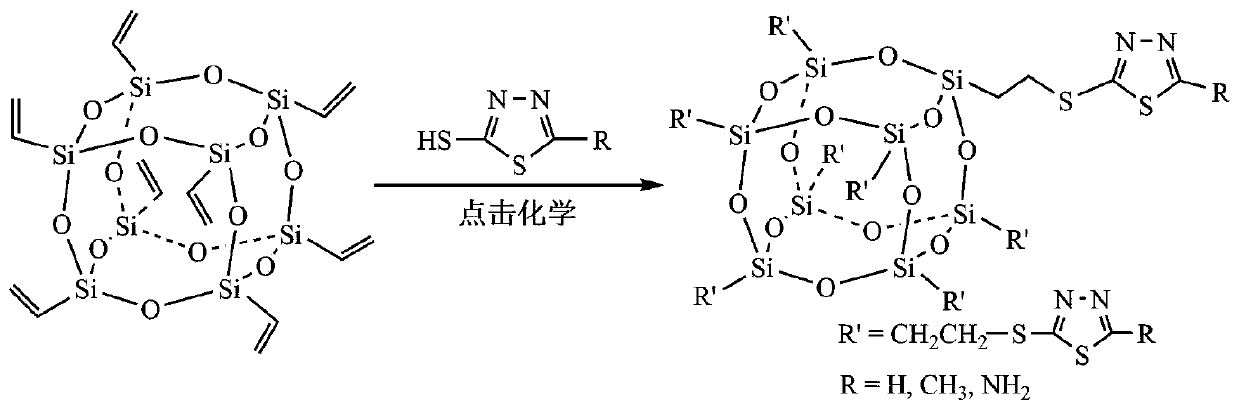 POSS-based adsorbent for heavy metal ions and thiol-ene click chemistry preparation method