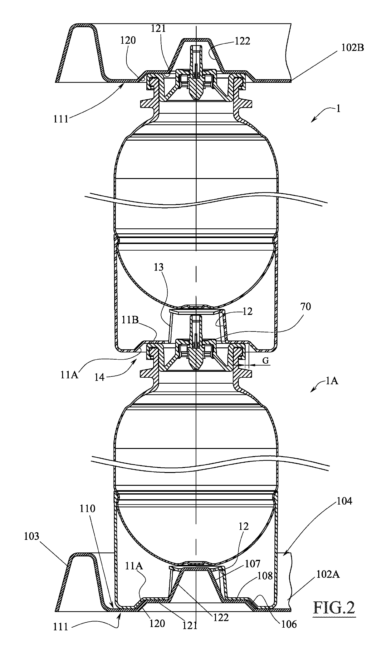 Container of a fluid substance and a transport system therefor