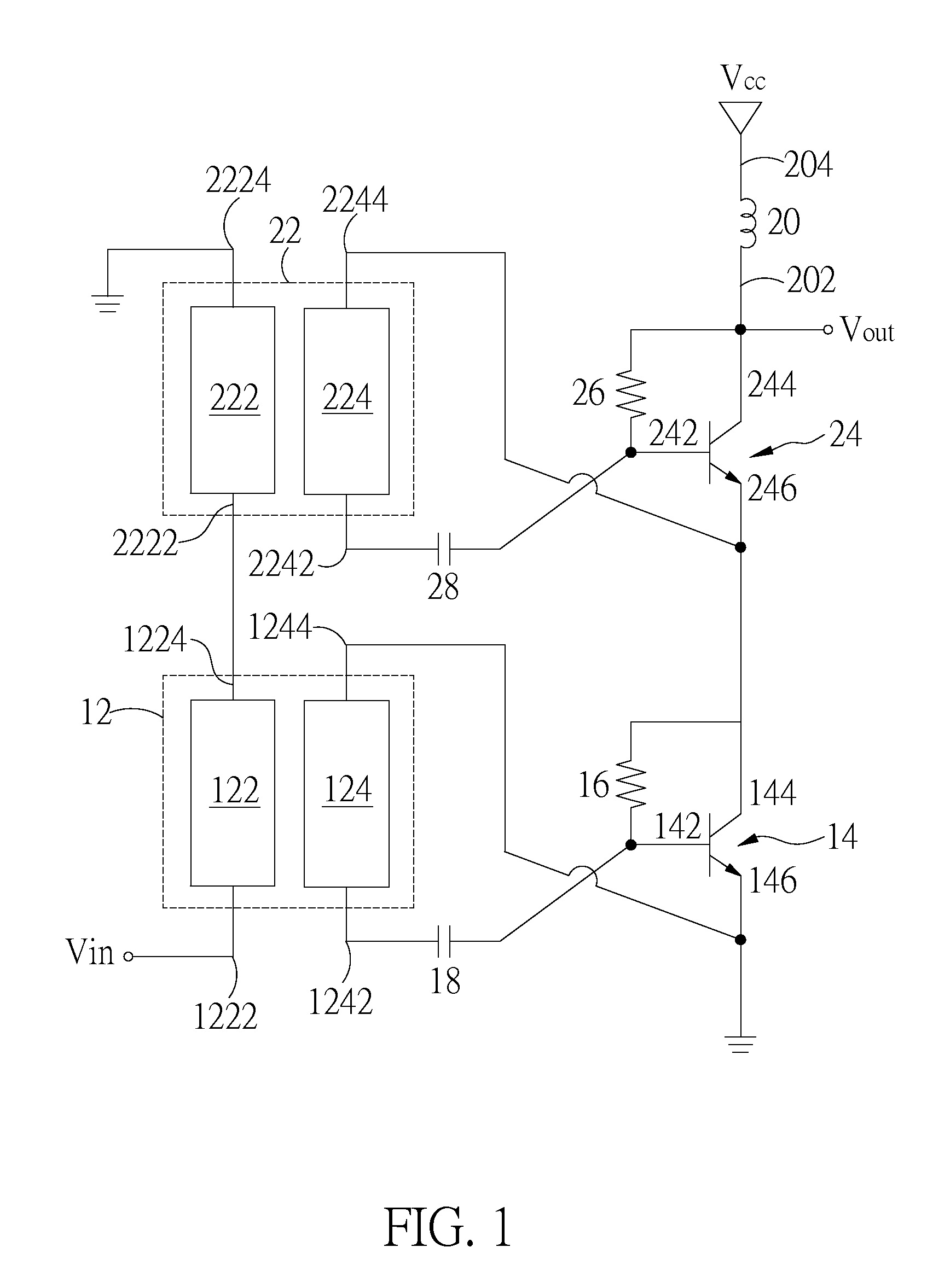 Power amplifier having input ends combined in series and output ends combined in series