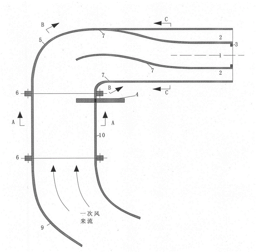 A pulverized coal rich and thin burner with adjustable primary wind speed