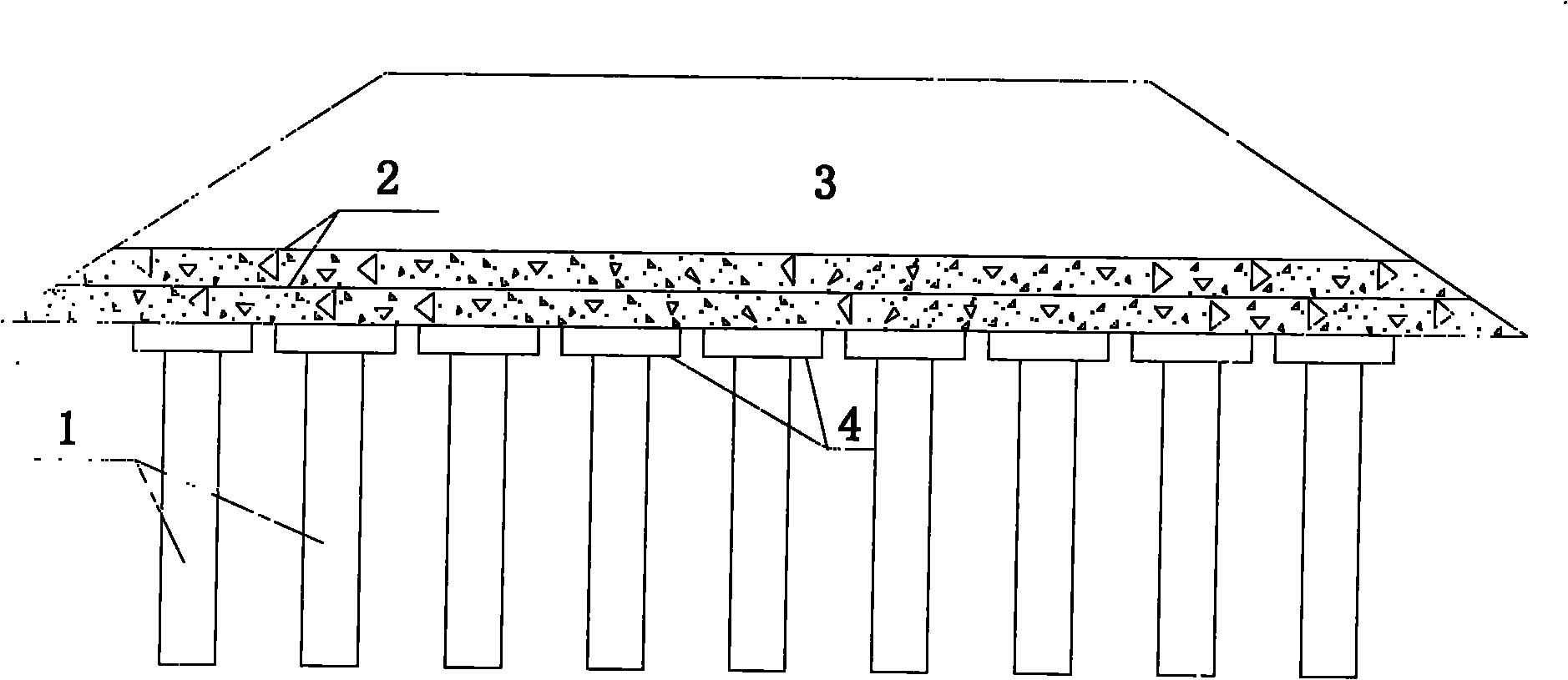 Large-diameter thin-wall cylindrical pile mesh combined structure with pile cap and construction method thereof