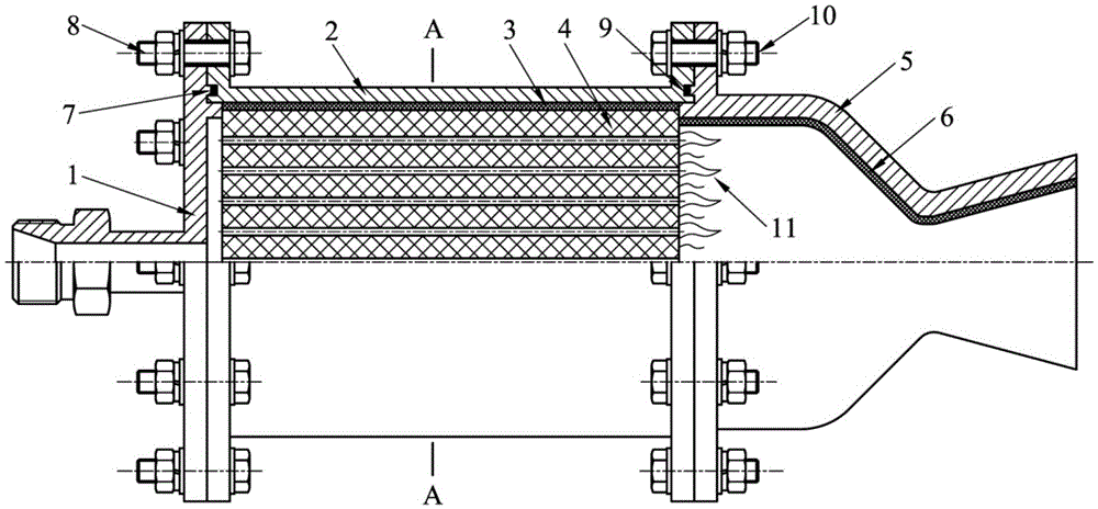 A structure of an axial injection end-firing solid-liquid rocket motor