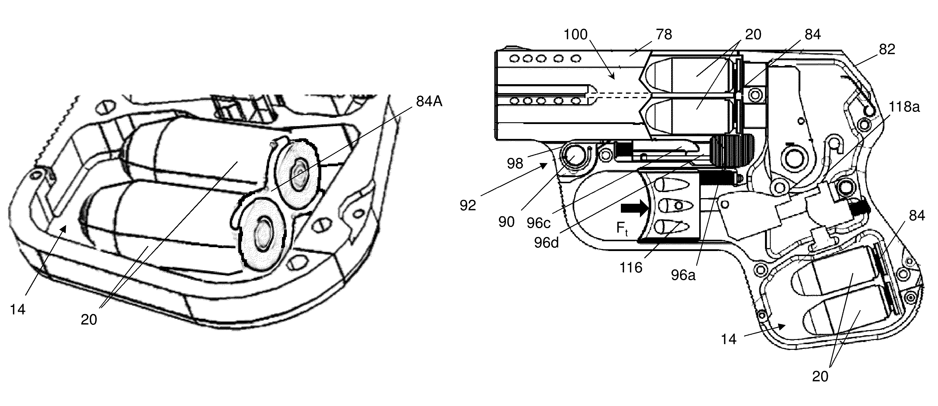 Firearm having ammunition compartment with H-clip and quick-change barrel with variable diameter bore and optional takedown pin