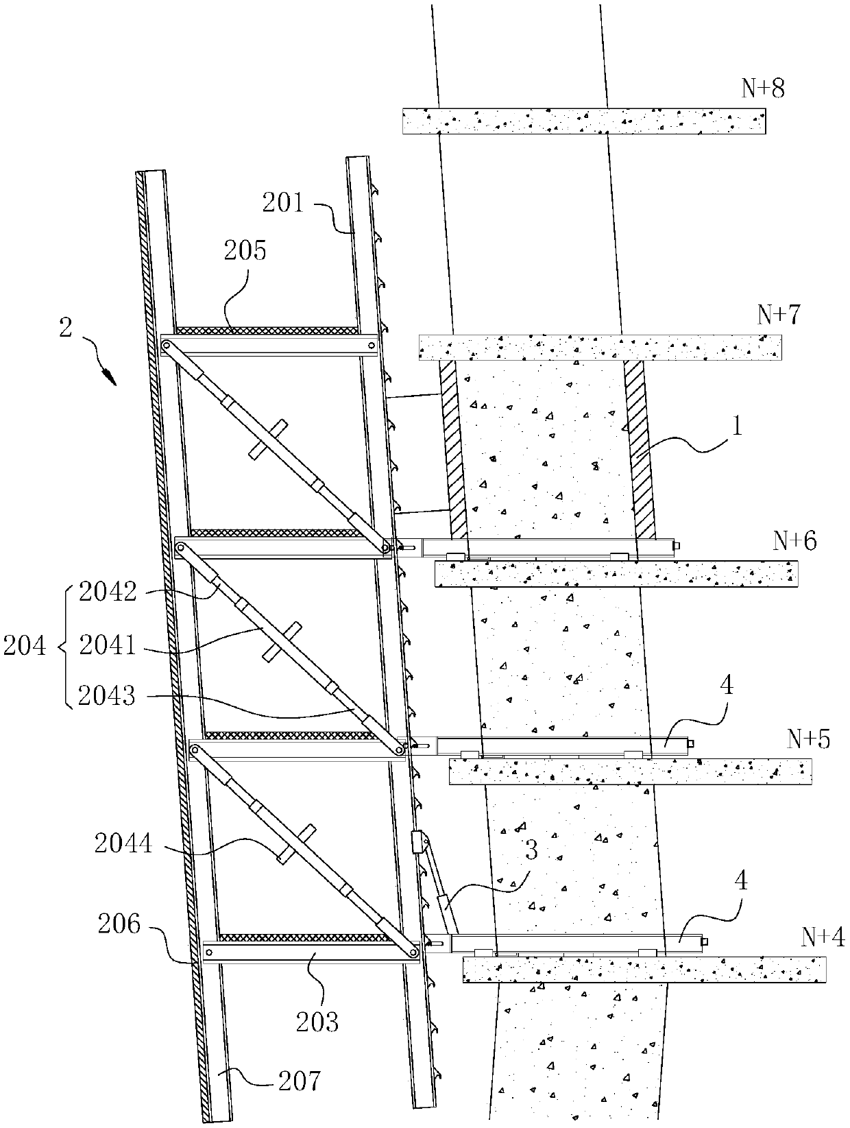 Self-angle-changing hydraulic-climbing formwork system