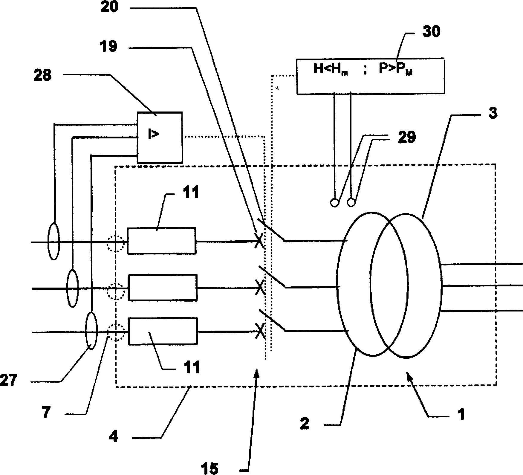 Submersible transformer using device with circuit braker and fuse for self-protecting