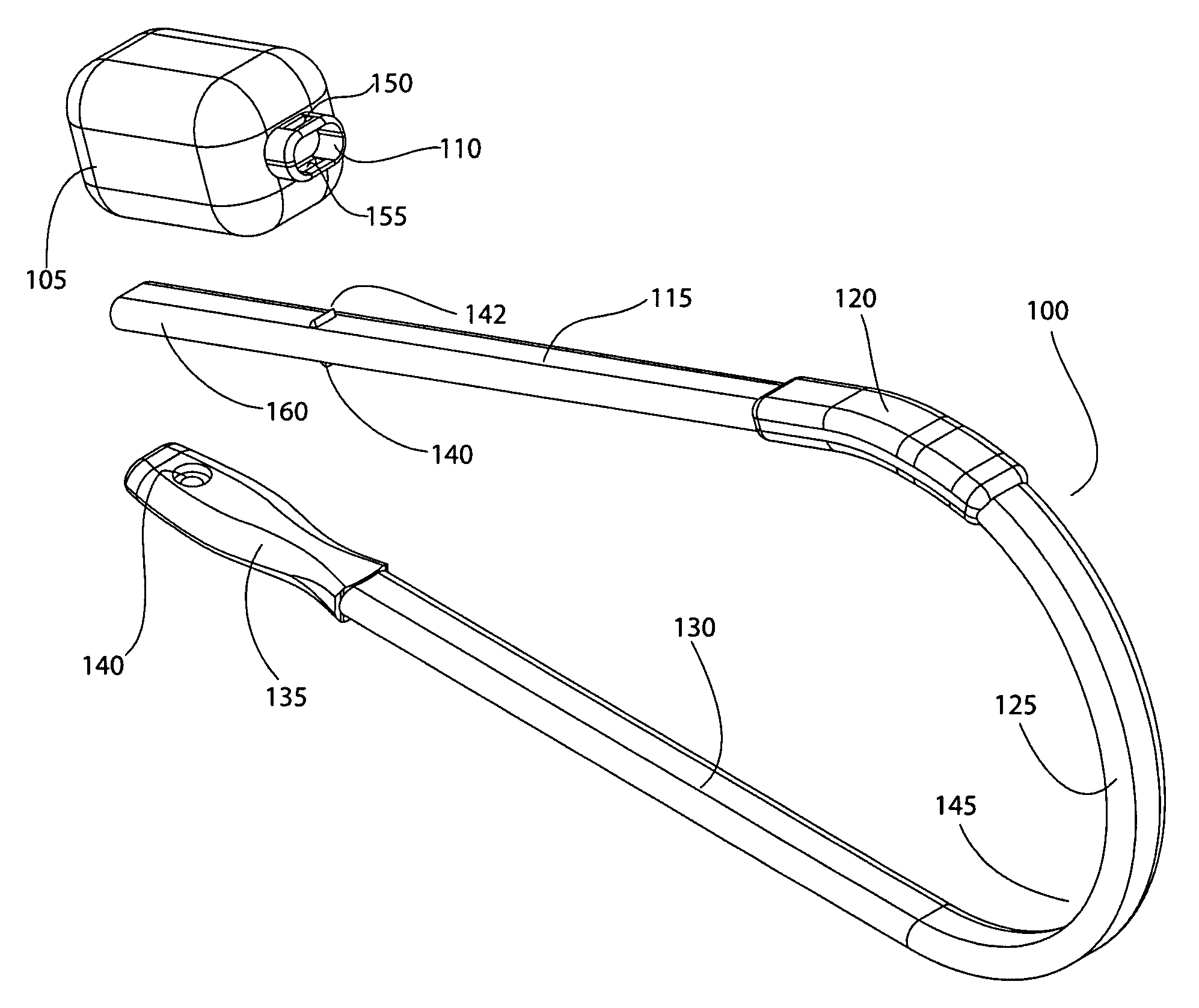 Elongated, U-shaped, biased cleaning apparatus with handle aligned with cleaning head