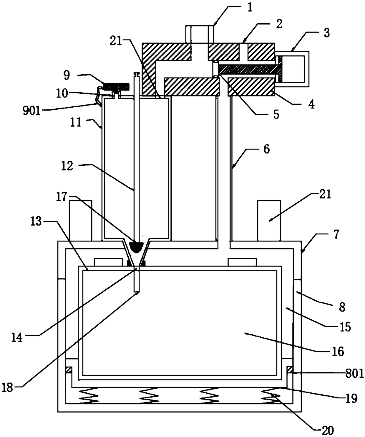 A constant pressure liquid injection device and a liquid injection method for a square power battery