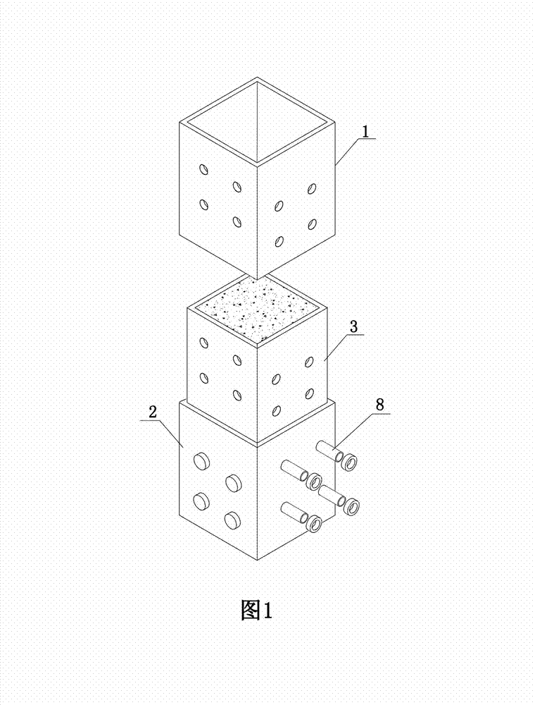 Square steel core filling inner sleeve and opposing screw bolt splicing joint and construction method of splicing joint
