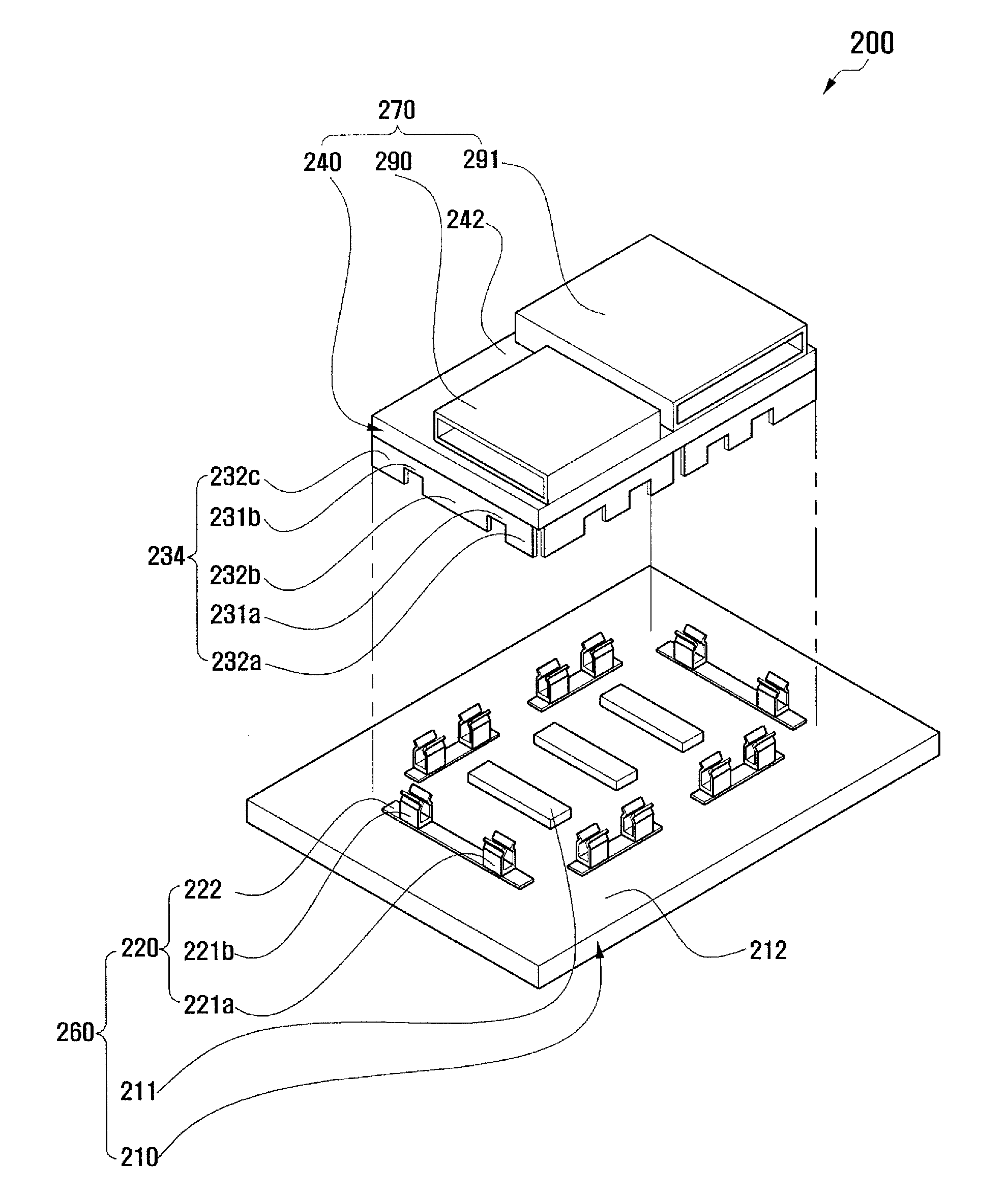 Structure for stacking printed board assemblies in electronic device