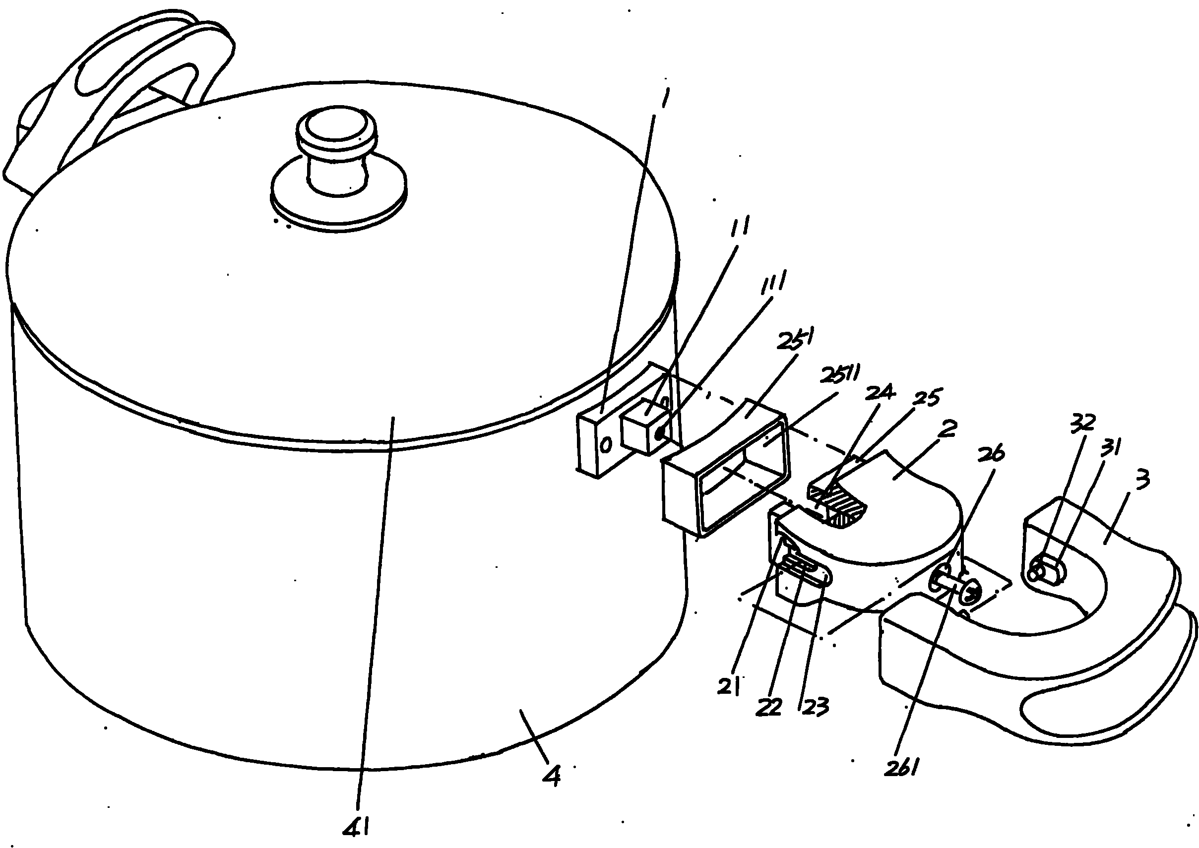 Cover-pressing handle for pot