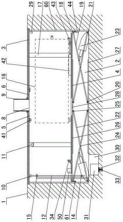 Concealed connecting rod intersecting type hydraulic ascending and descending rubbish transfer box