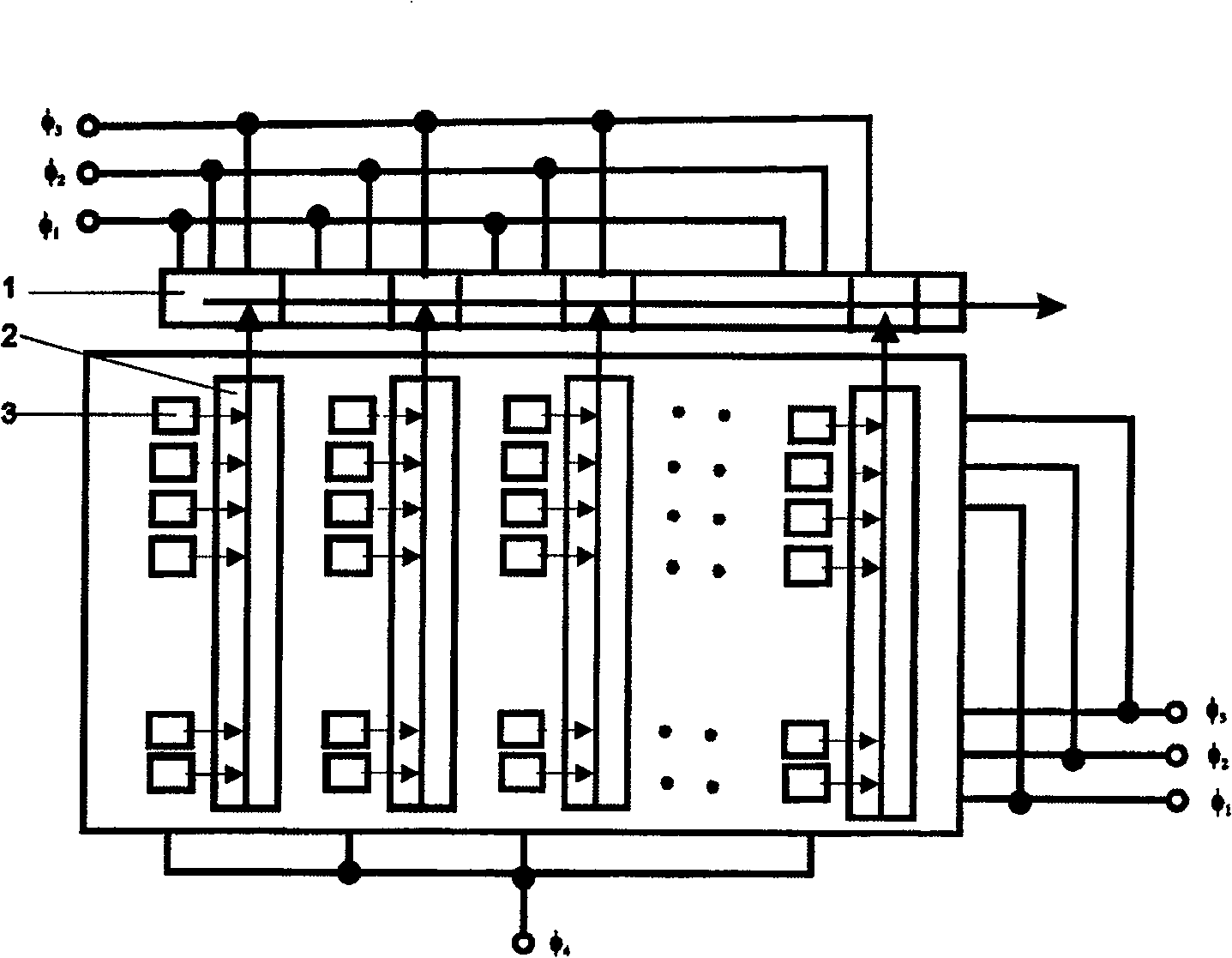 Circuitous transition surface array charge-coupled device