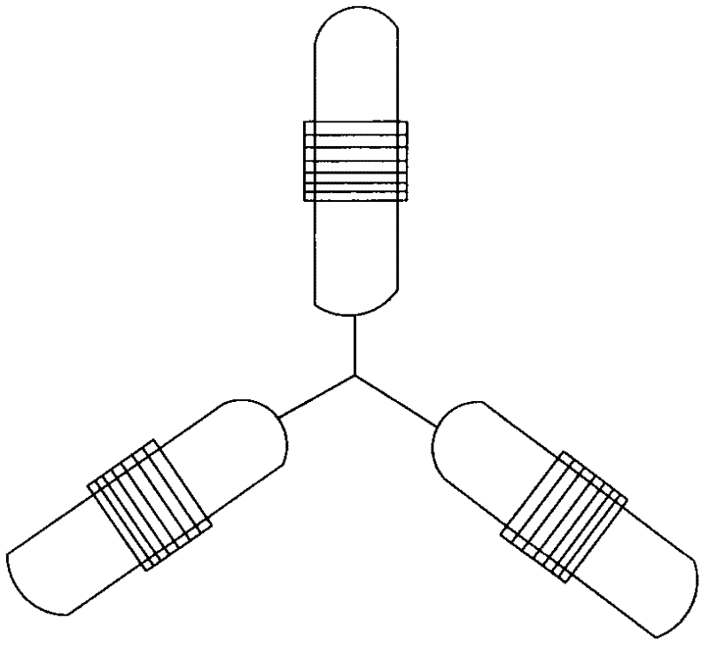 Fluxgate sensor with three components on same point