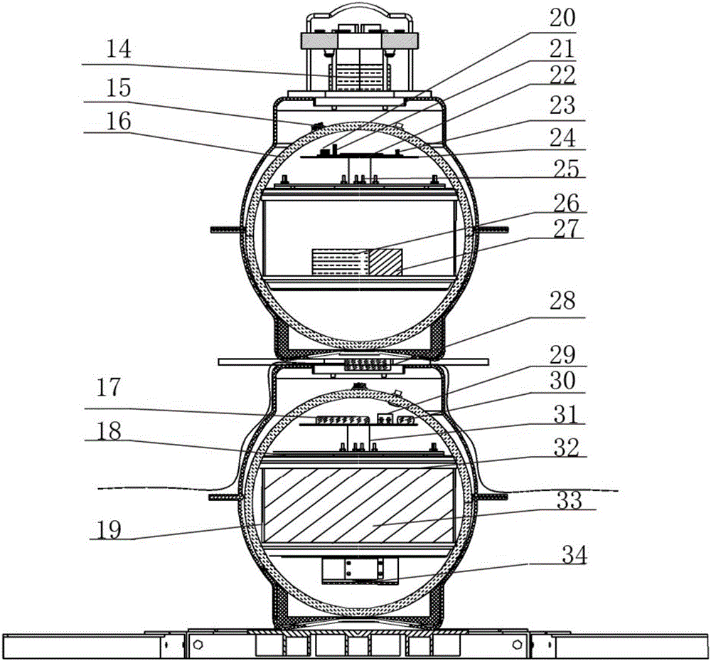 Double-cabin-ball combined undersea electromagnetic instrument