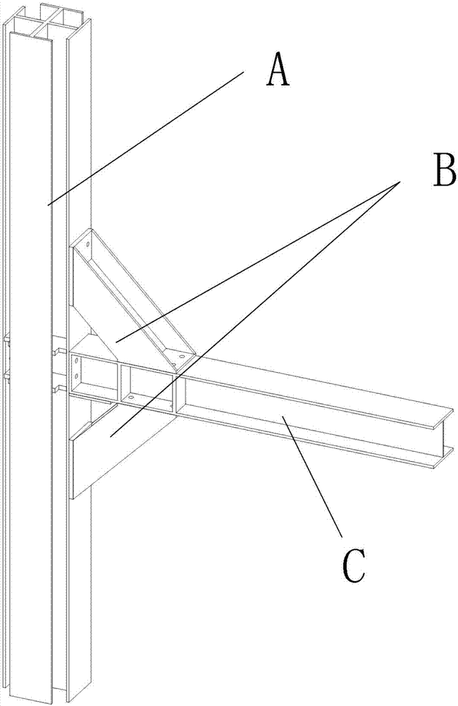 Beam-column joint connecting device with inclined strut for fabricated steel structure special-shaped column