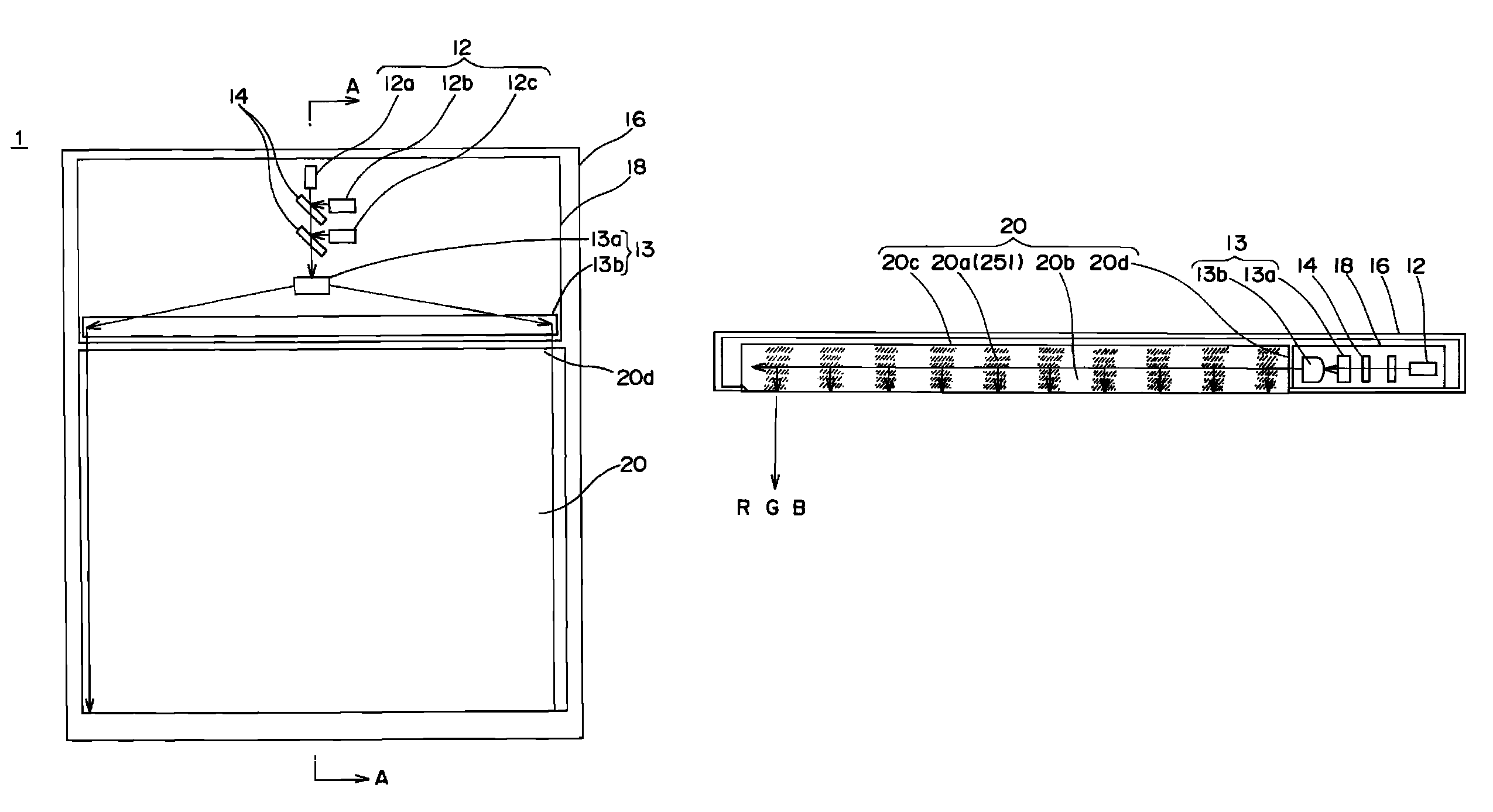 Planar lighting and LCD device with a laser light source emitting a linearly-polarized laser beam, optical member to parallelize the beam and a plate-shaped light guide for emitting part of the beam