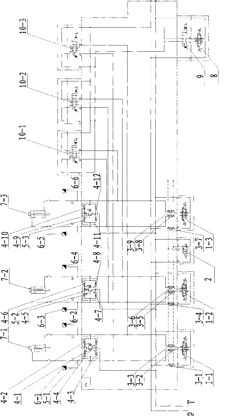 Composite hydraulic control system of blast-furnace top distributing device