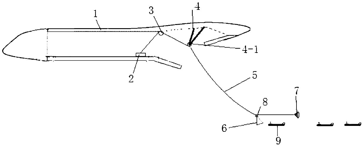 Unmanned aerial vehicle air-based tail cable car type recovery device and method
