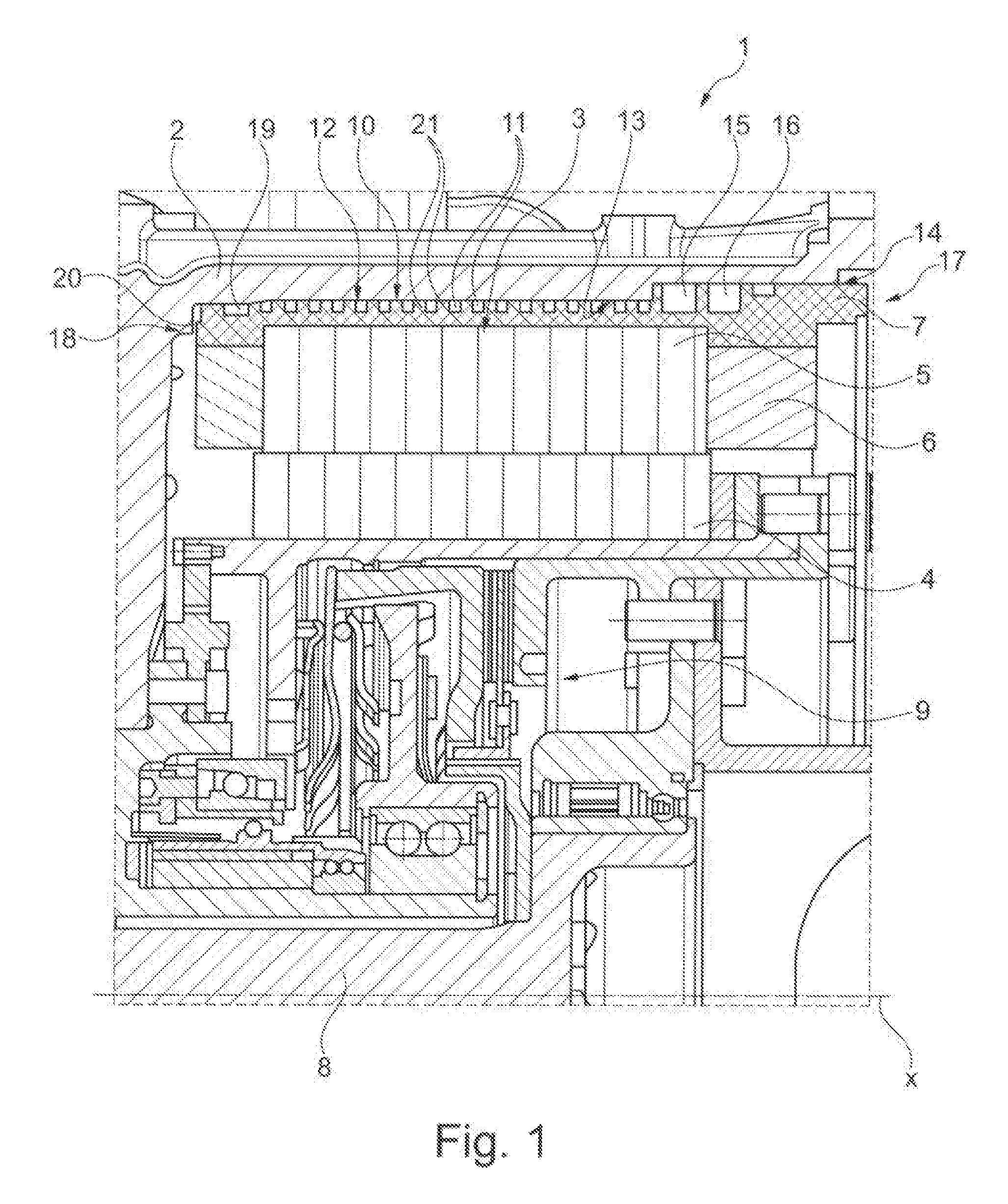 Electric machine with a cooling device, and method for producing said machine