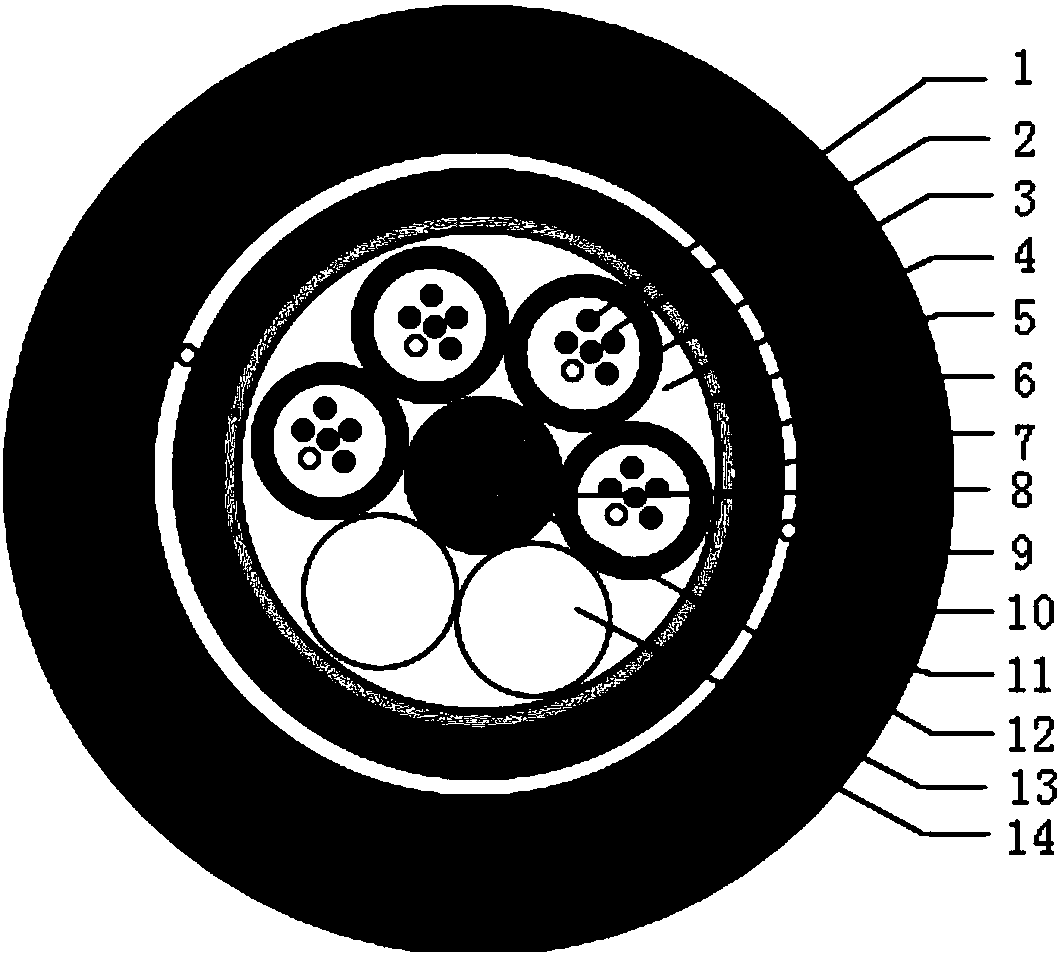 Cable capable of preventing birds, rodents and flying stones, and production technology and production mould for cable