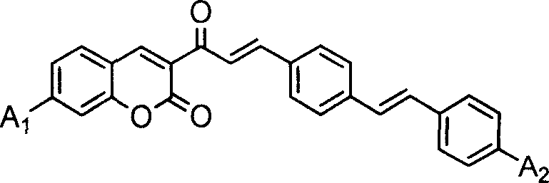 Coumarin dye connected by diphenyl ethylene and its synthesis method and use