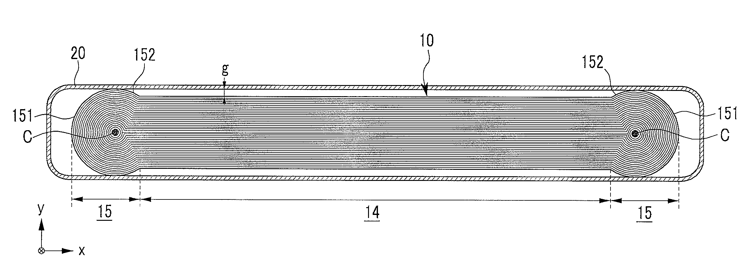 Rechargeable battery with larger curved ends having different radius of curvature