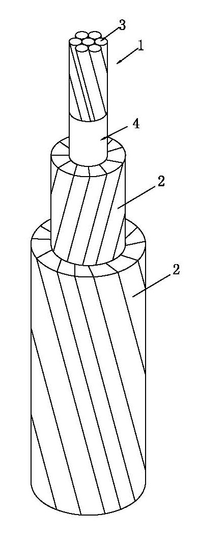 Cable with composite carbon fiber stranded wire reinforced core for power transmission line and manufacturing method thereof