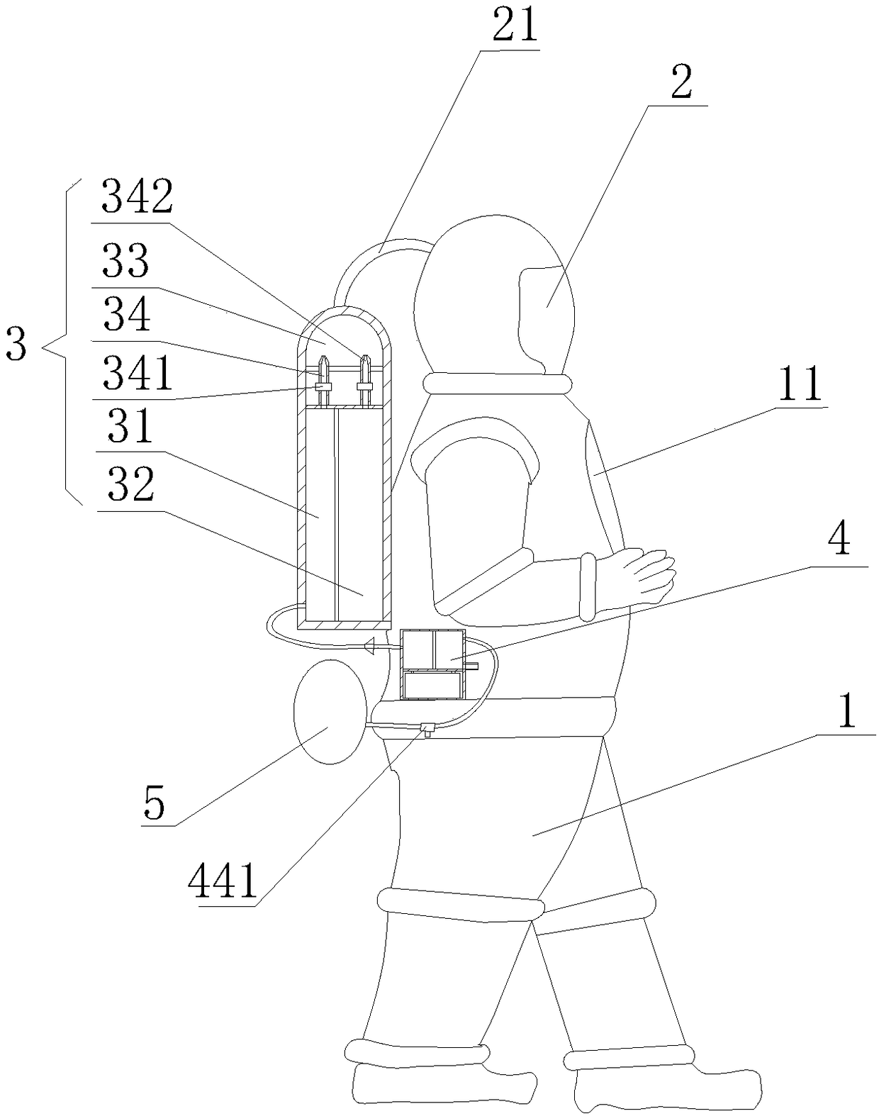 Diving equipment with oxygen supplied by electrolytic water and control method