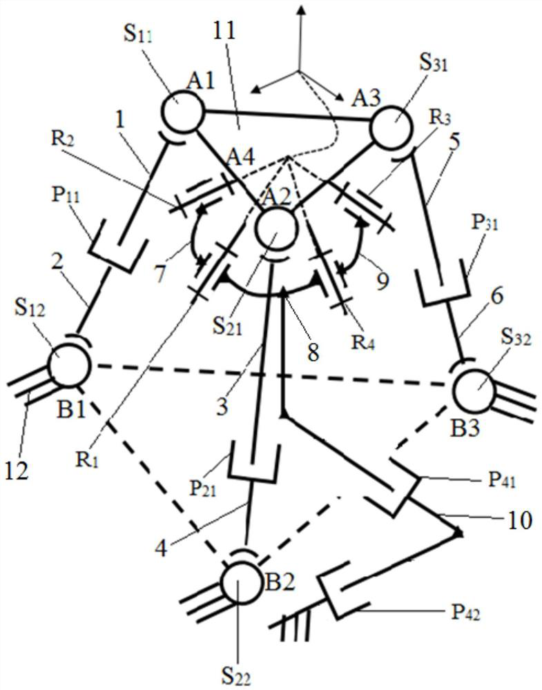 Two-movement and one-rotation parallel mechanism with spherical rotational degrees of freedom