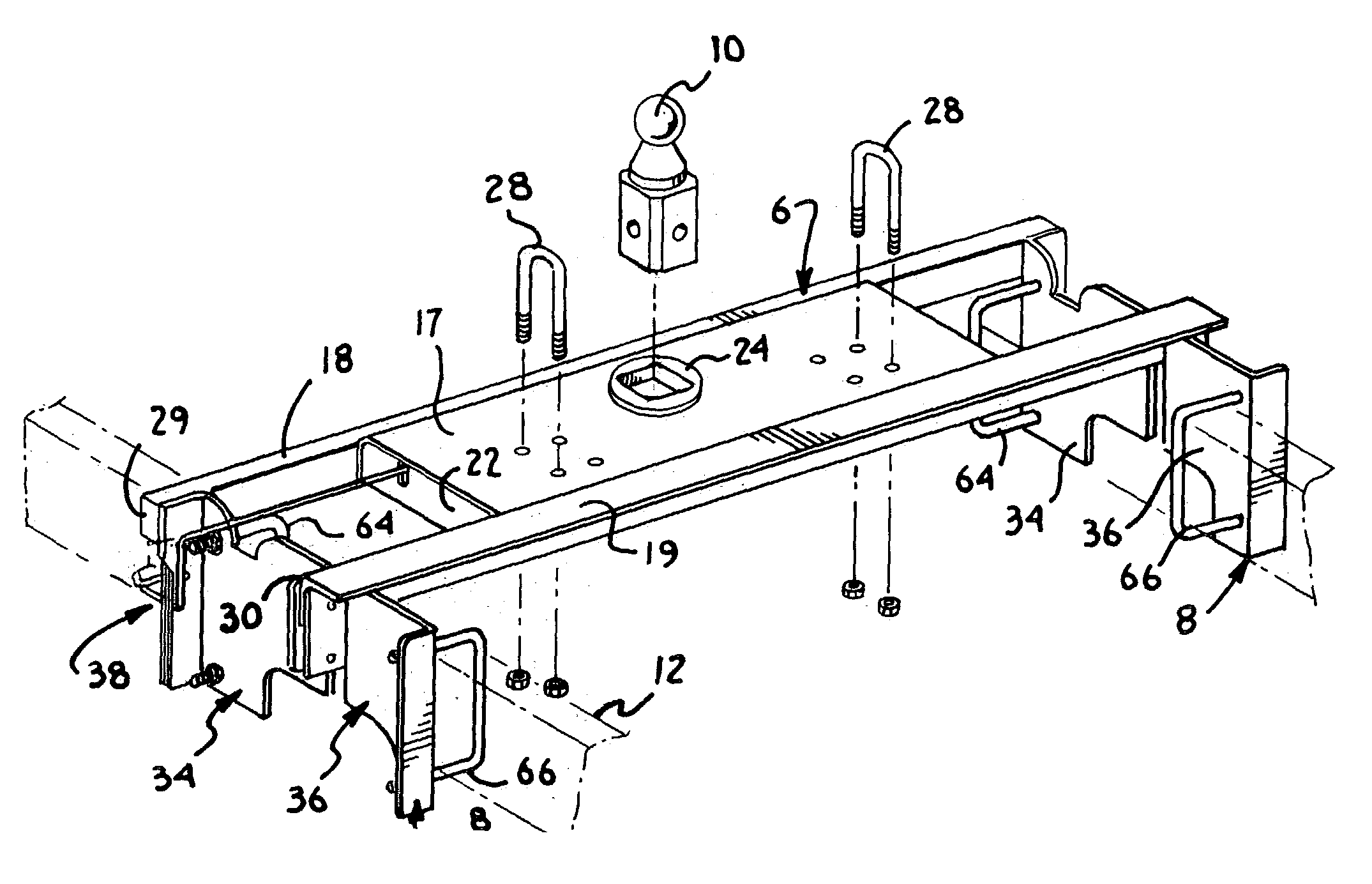 System for mounting hitches to hydroformed frames